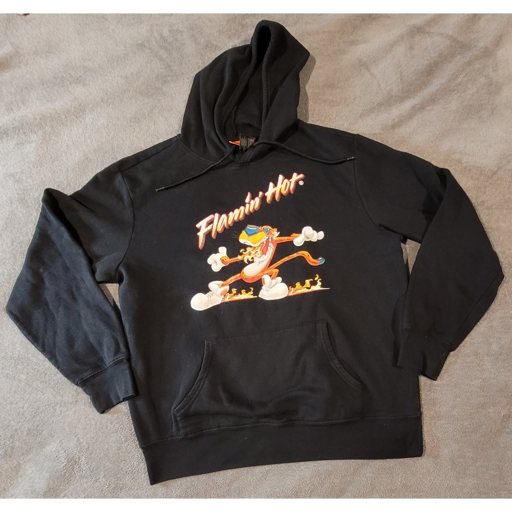 Cheetos Flamin Hot Chester Cheetah Hoodie Black Graphic Sweatshirt Large